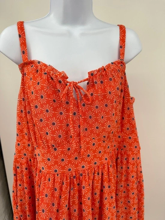 Torrid Mini Mesh Cami Shirred Bust Skater Dress Size 1 Sunny Days Nasturtium - Picture 5 of 14
